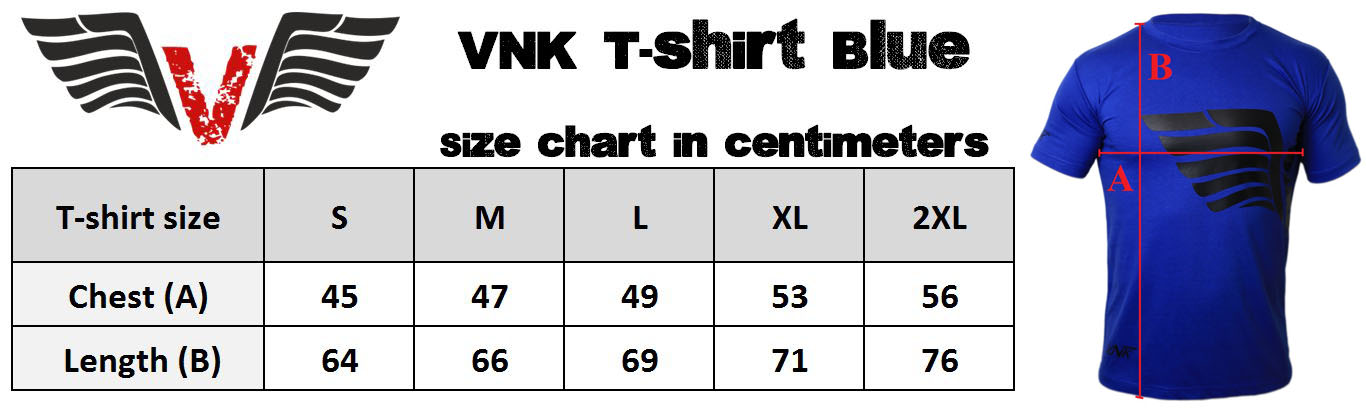VNK T-shirt Blue size chart